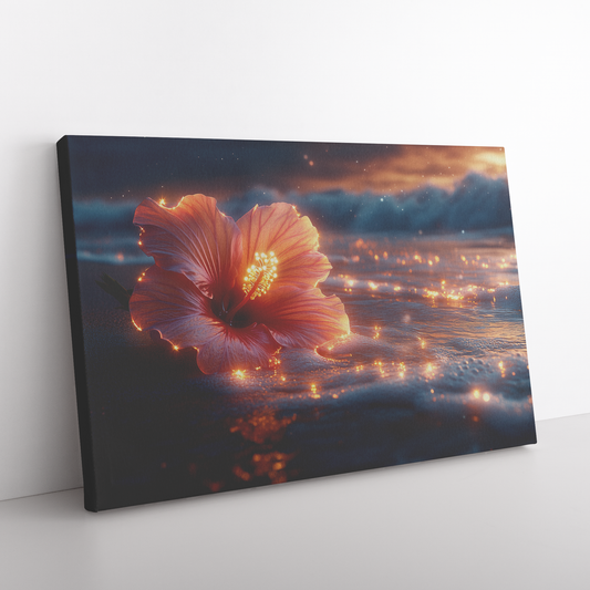 Glowing_Hibiscus_Petals_on_a_Golden_Beac_H_Rectangle_Angle_Floor_Mockup.png