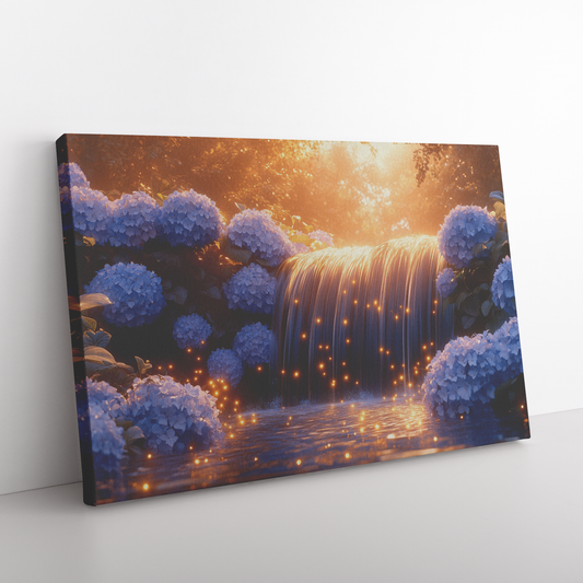 Glowing_Hydrangeas_Blooming_by_Waterfall_H_Rectangle_Angle_Floor_Mockup.png