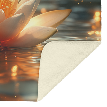 Glowing_Lotus_Petals_on_Pond_with_Golden_H_Blanket_Sherpa_Mockup.png