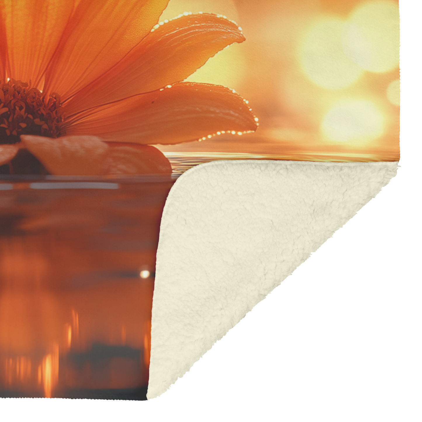 Glowing_Orange_Zinnia_Petals_on_Pond_wit_H_Blanket_Sherpa_Mockup.png
