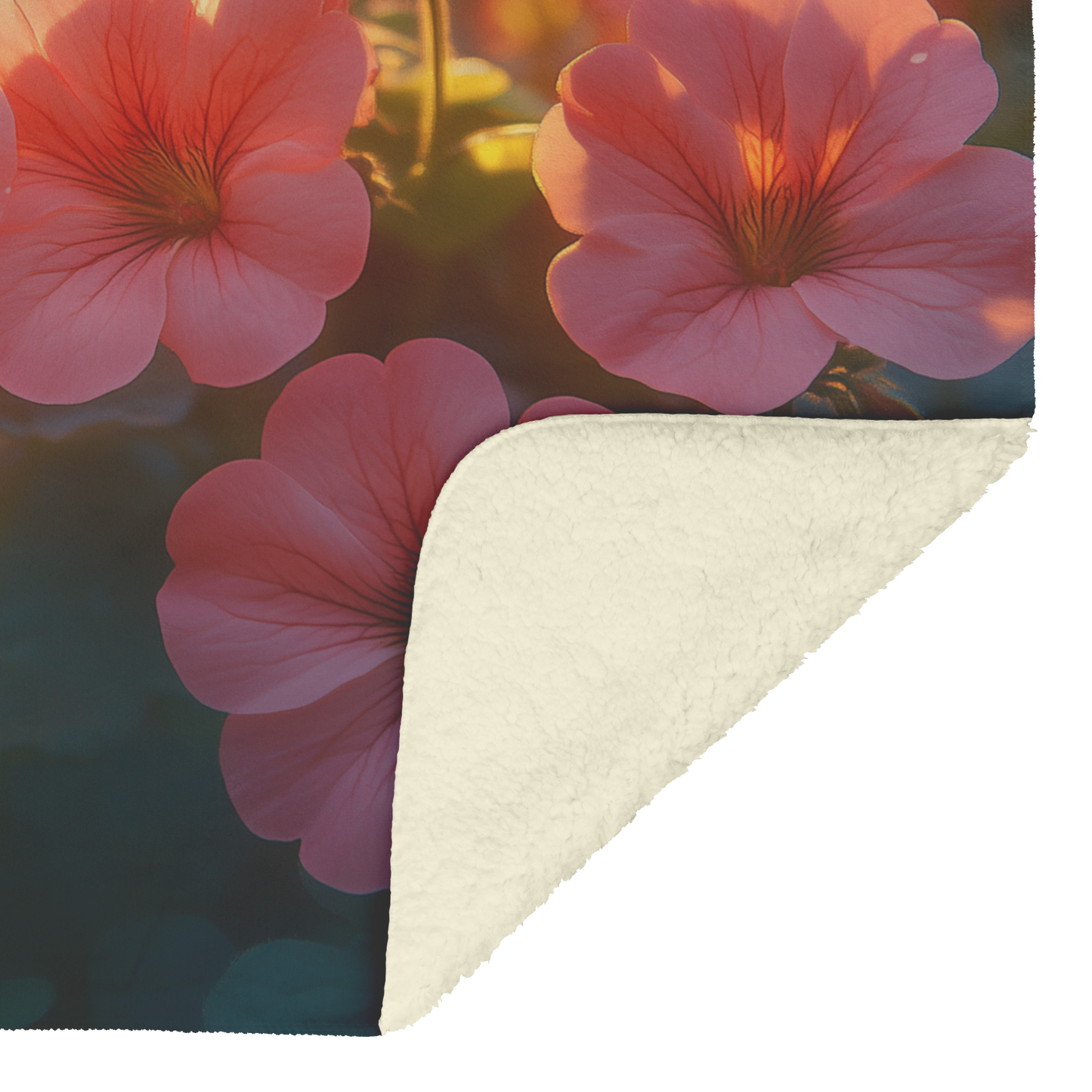 Glowing_Pink_and_Red_Geraniums_in_Garden_H_Blanket_Sherpa_Mockup.png