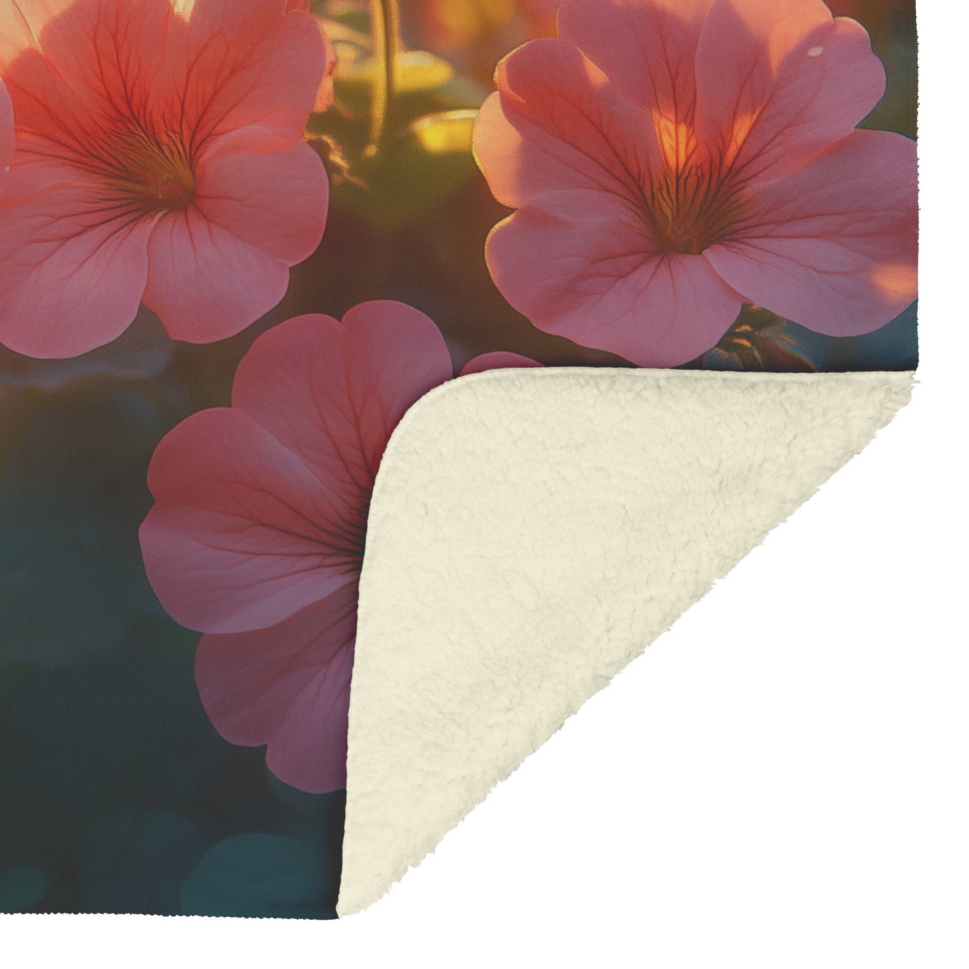 Glowing_Pink_and_Red_Geraniums_in_Garden_H_Blanket_Sherpa_Mockup.png
