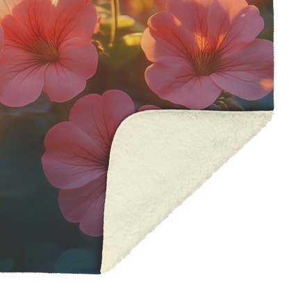 Glowing_Pink_and_Red_Geraniums_in_Garden_H_Blanket_Sherpa_Mockup.png