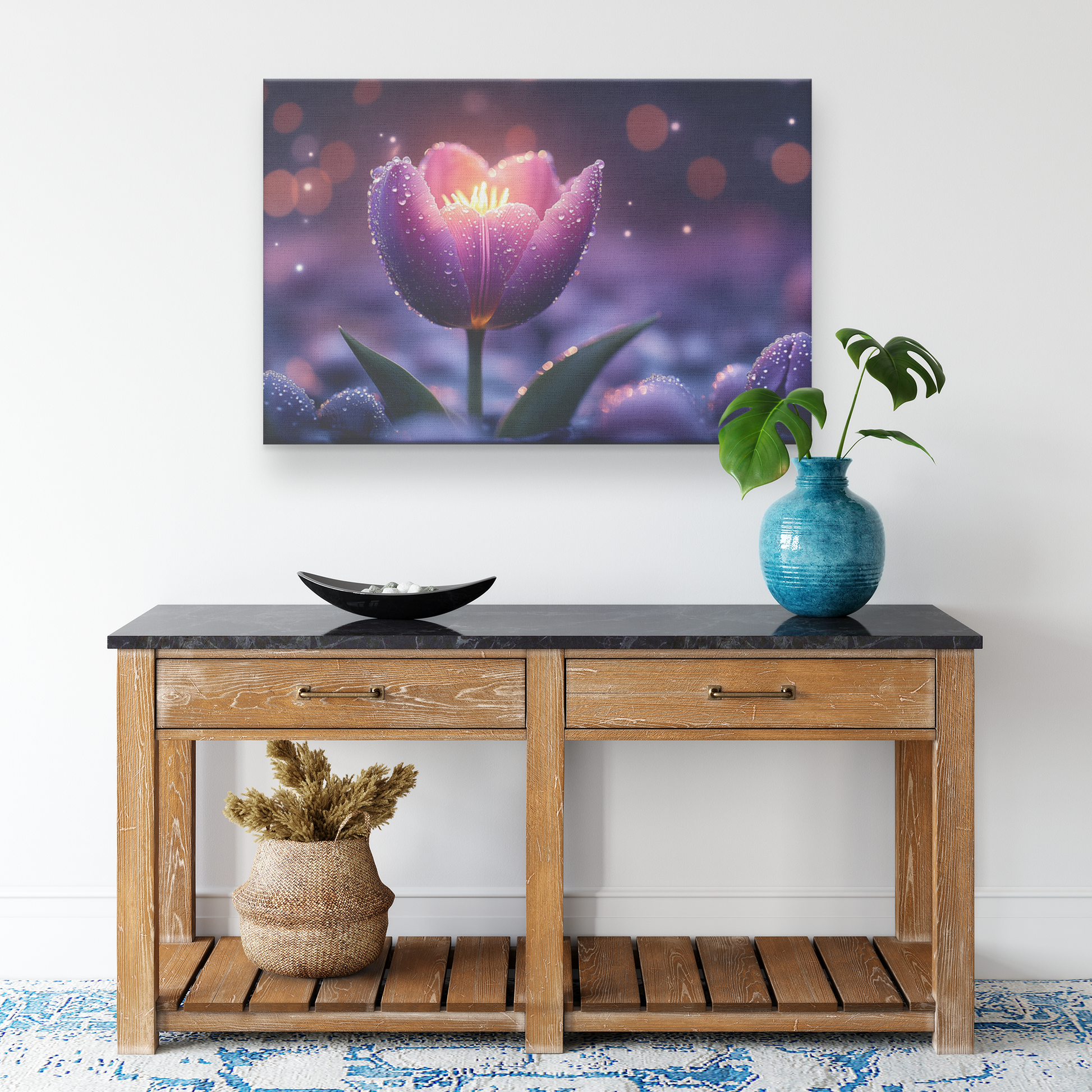Glowing_Purple_Tulip_with_Dewdrops_and_E_H_Rectangle_Smaller_Lifestyle_Mockup.png