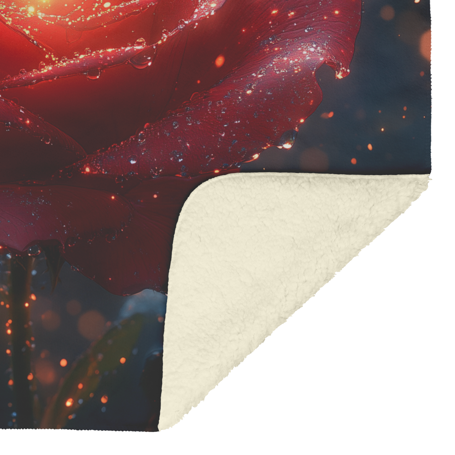 Glowing_Red_Rose_with_Dewdrops_Golden_Li_H_Blanket_Sherpa_Mockup.png