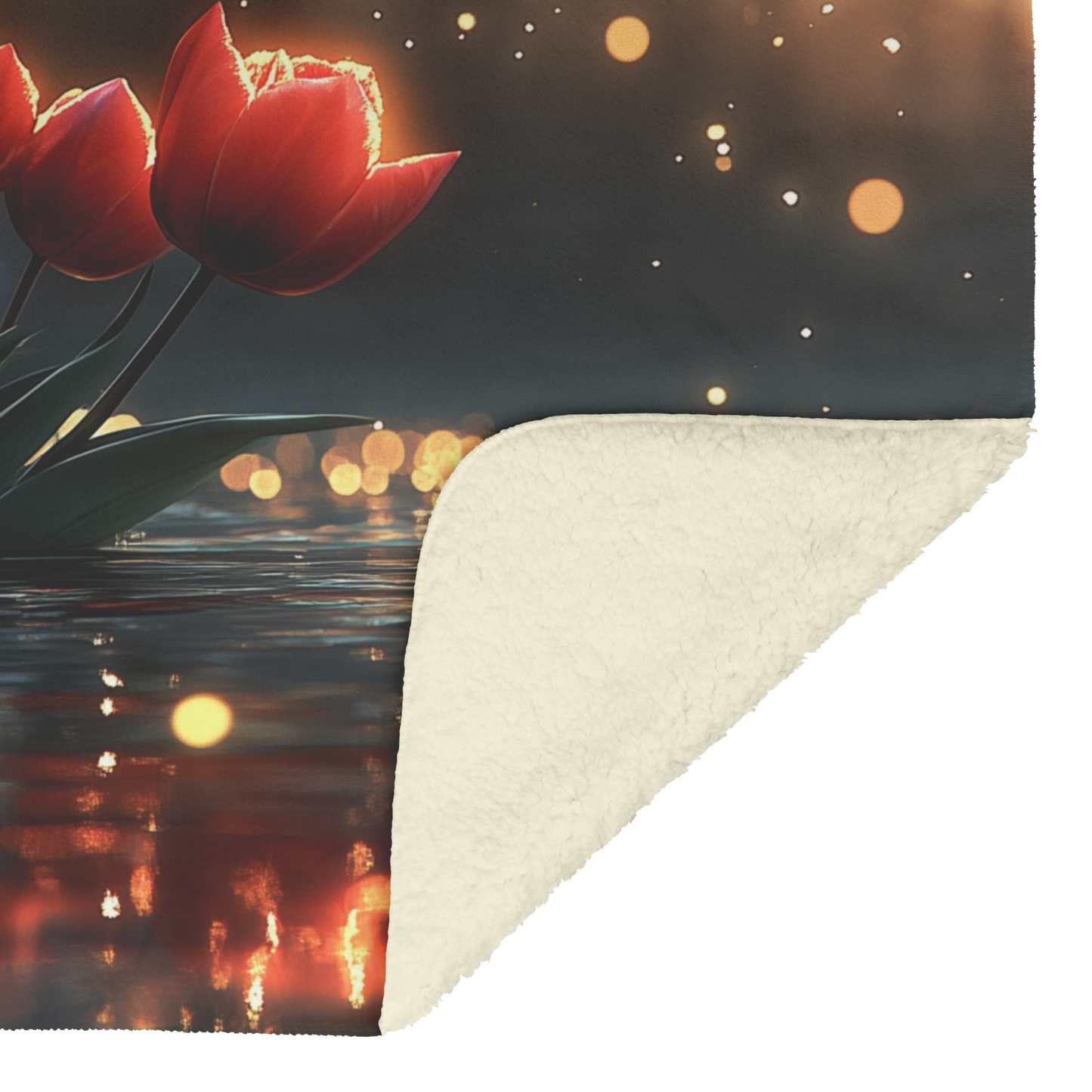 Glowing_Red_Tulips_by_Clear_Pond_with_Go_H_Blanket_Sherpa_Mockup.png