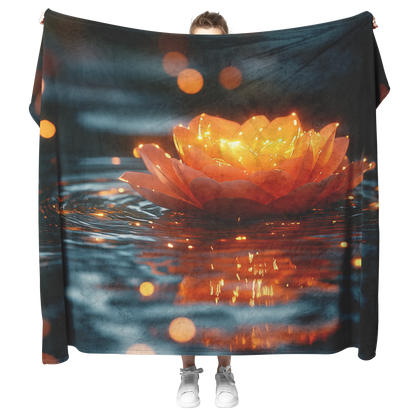Glowing_Rose_Petal_Floating_on_Clear_Pon_H_Blanket_Model_Mockup.png