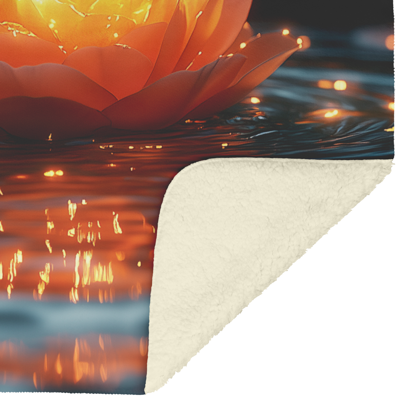 Glowing_Rose_Petal_Floating_on_Clear_Pon_H_Blanket_Sherpa_Mockup.png