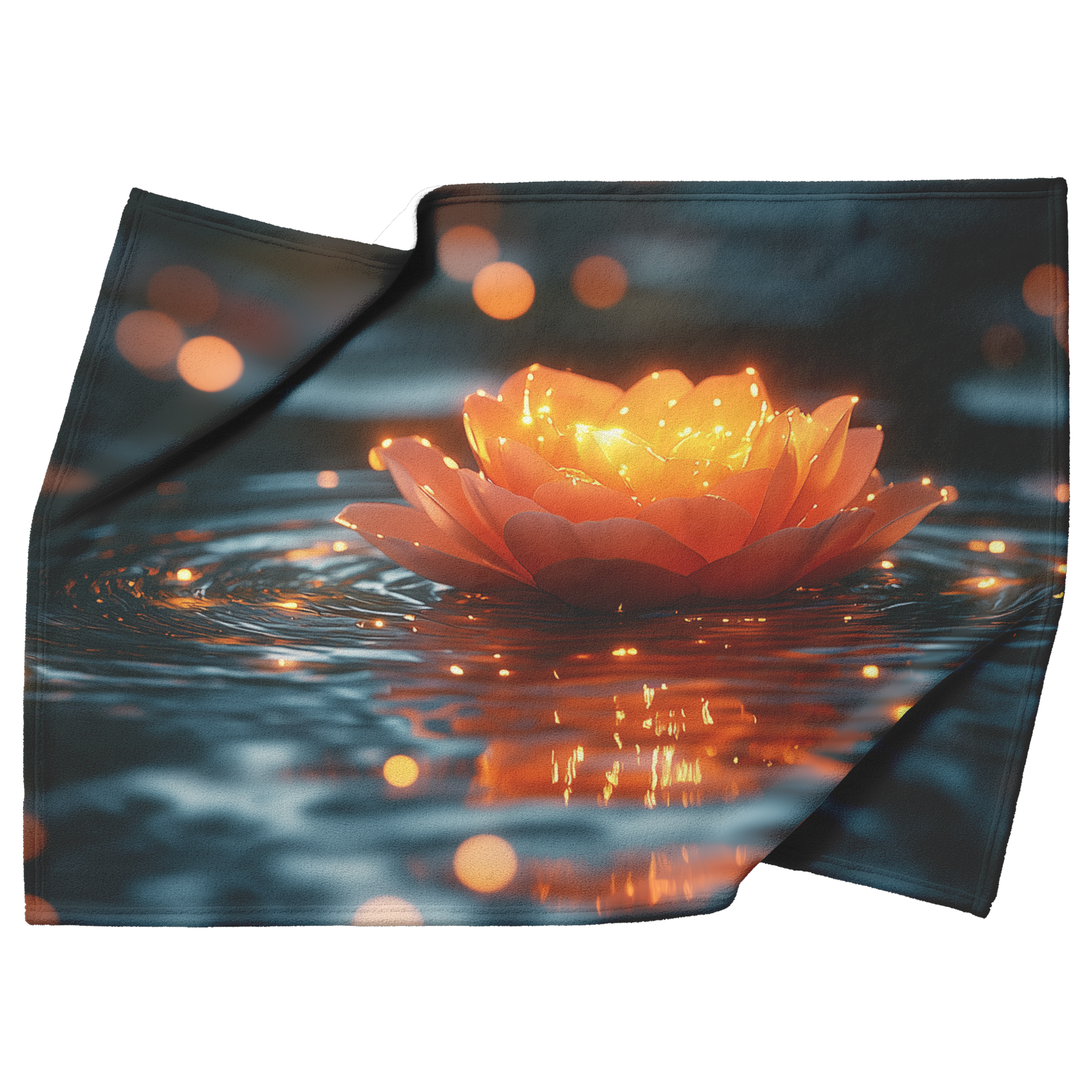 Glowing_Rose_Petal_Floating_on_Clear_Pon_H_Blanket_Top_Bottom_Folds_Mockup.png