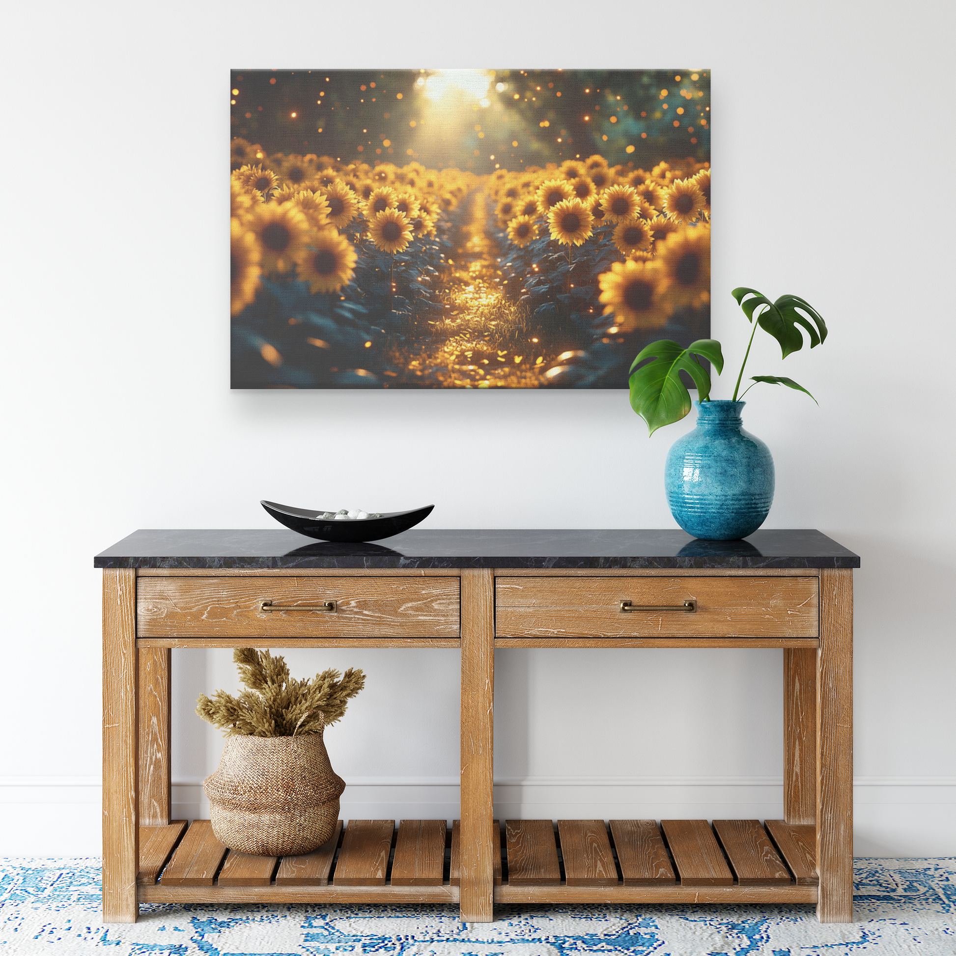 Glowing_Sunflowers_Blooming_along_a_Gold_H_Rectangle_Smaller_Lifestyle_Mockup.png