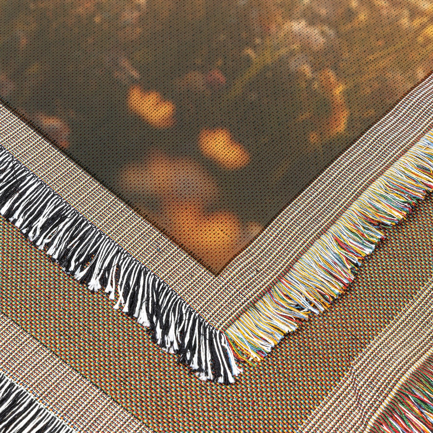 Golden-Winged Angel Standing Gracefully in a Field of Radiant Flowers  A Heavenly Vision of Faith and Tranquility Christian Woven Throw Blanket - Awakening Righteousness