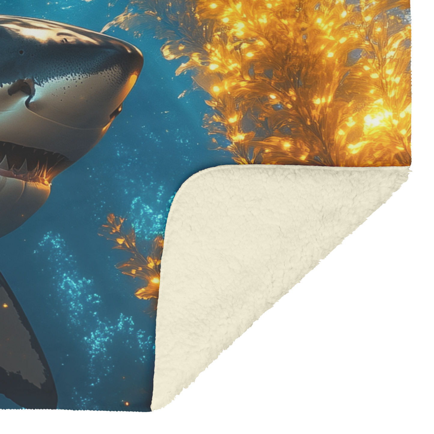 Great_White_Shark_Gliding_Through_Glowin_H_Blanket_Sherpa_Mockup.png