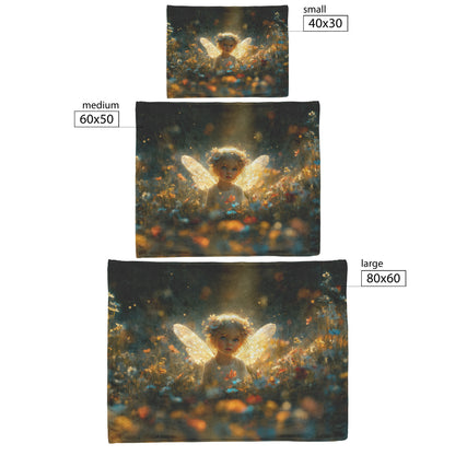 Heavenly Glow Cozy Christian Fleece Sherpa Blanket Angel in a Field of Flowers - Awakening Righteousness