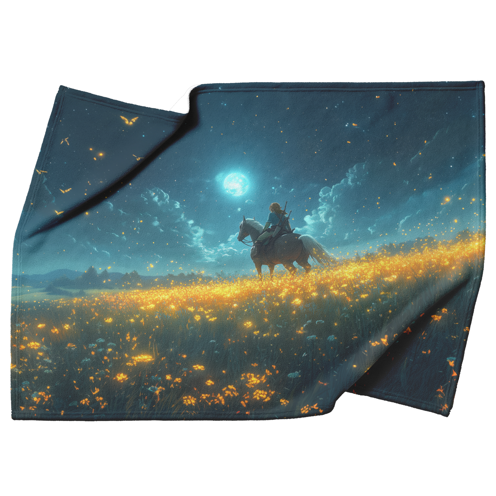 Heroic_Warrior_and_Steed_Galloping_Under_H_Blanket_Top_Bottom_Folds_Mockup.png