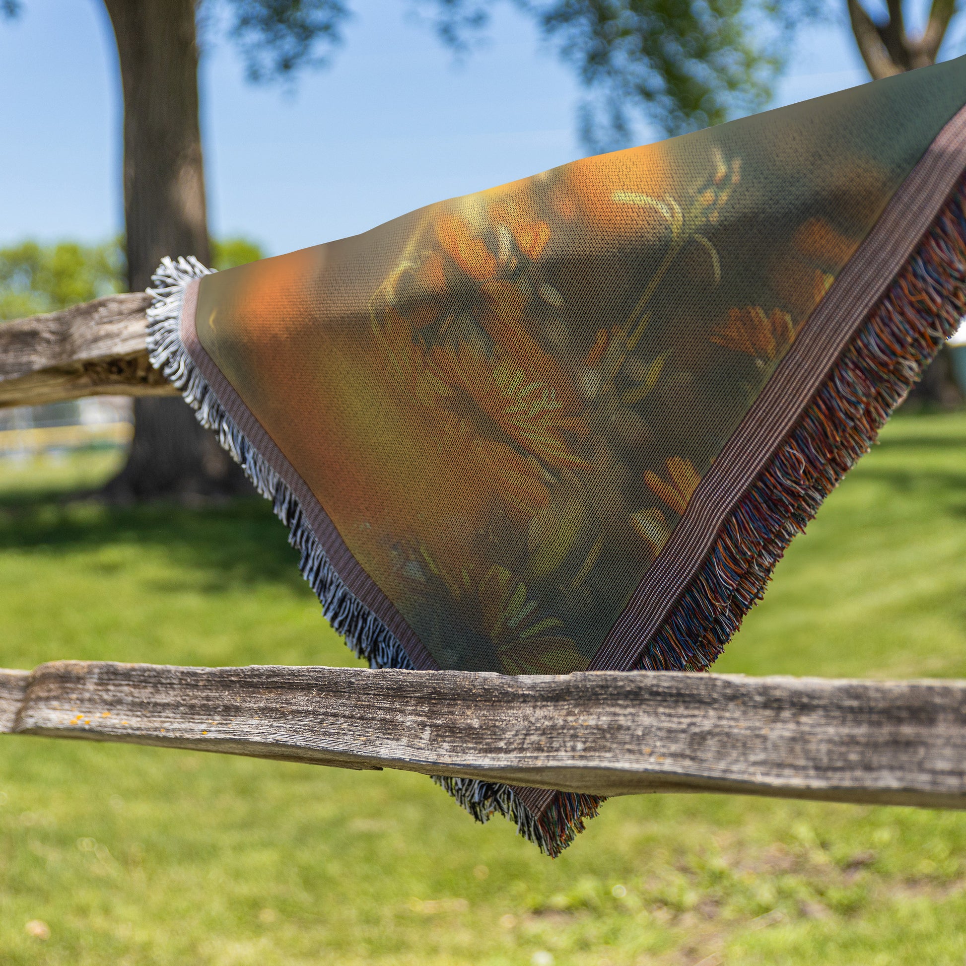 Inspiring Little Girl Praying Amidst Vibrant Orange Flowers  Serene Prayerful Moment Divine Light Faith and Tranquility for Home Décor  Christian Woven Throw Blanket - Awakening Righteousness