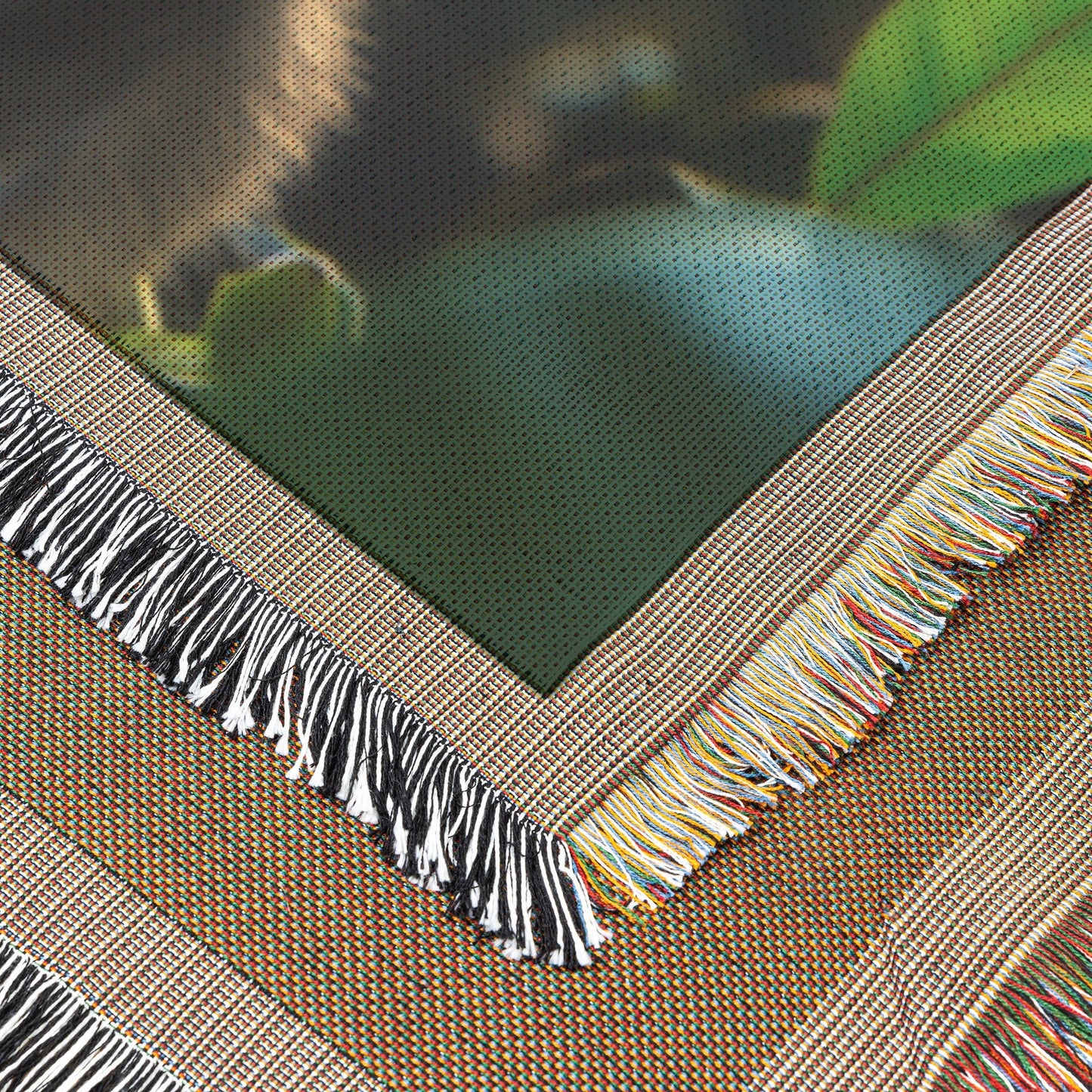 Joyful Baby Monkey in Sunlit Jungle with Vibrant Foliage Woven Throw Blanket Bringing Playful Energy and Natural Beauty to Your Home - Awakening Righteousness