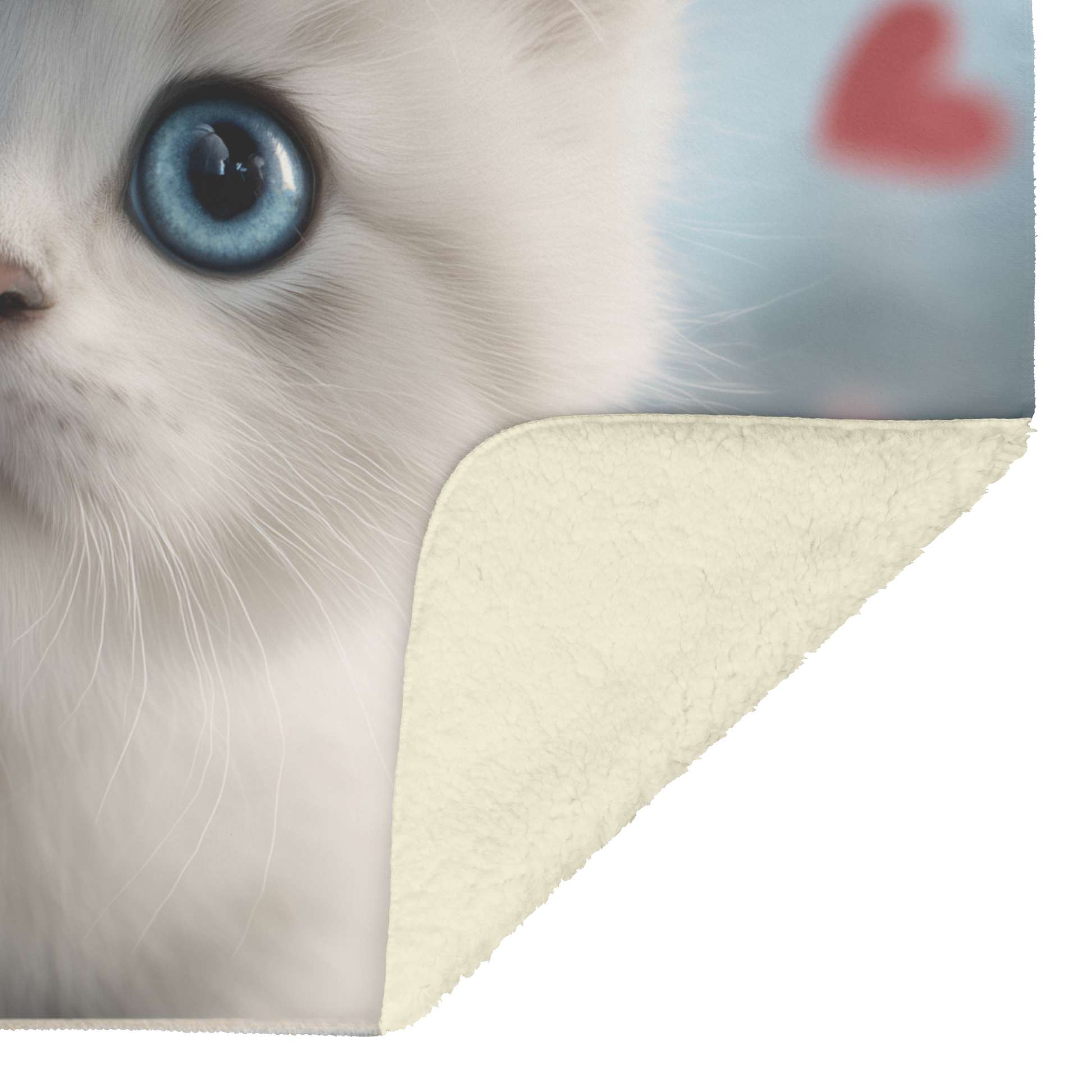 Kitten Inside Valentine Gift Box Bow on Head Surrounded by Heart Confetti Blue Eyes Photorealistic High Resolution Sherpa Fleece Blanket