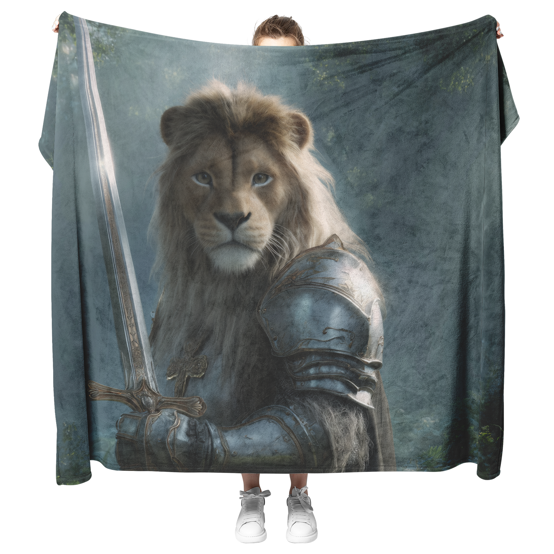Lion_Wrapped_In_Light_Wearing_Golden_Arm_H_Blanket_Model_Mockup.png