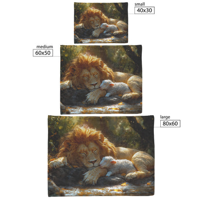 Lion and Lamb Cozy Fleece Sherpa Blanket Peace and Unity Wrapped in Comfort - Awakening Righteousness