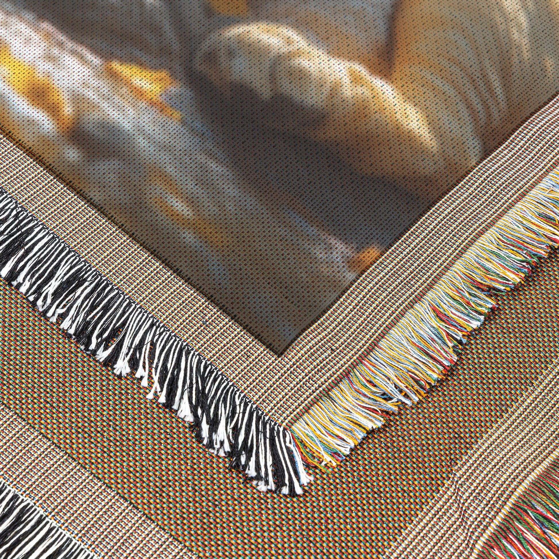 Serene Lion and Baby Lamb Resting Together in Golden Sunlight Christian Woven Throw Blanket Embodying Peace Unity and Divine Tranquility - Awakening Righteousness