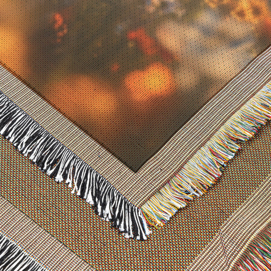 Little Angel Girl Amidst a Sea of Colorful Flowers with Glowing Fireflies  A Heavenly Vision of Peace and Grace Christian Woven Throw Blanket - Awakening Righteousness