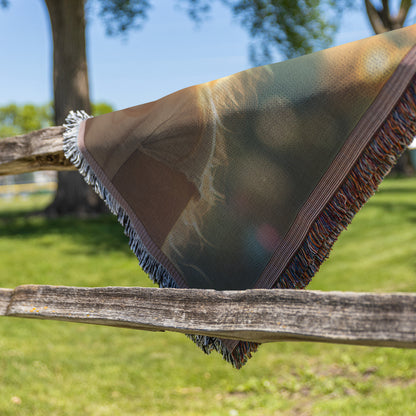 Little Girl Praying in Divine Light  Heartwarming Christian Woven Throw Blanket Featuring Innocence Faith Heavenly Glow and Spiritual Serenity for Home and Sacred Spaces - Awakening Righteousness