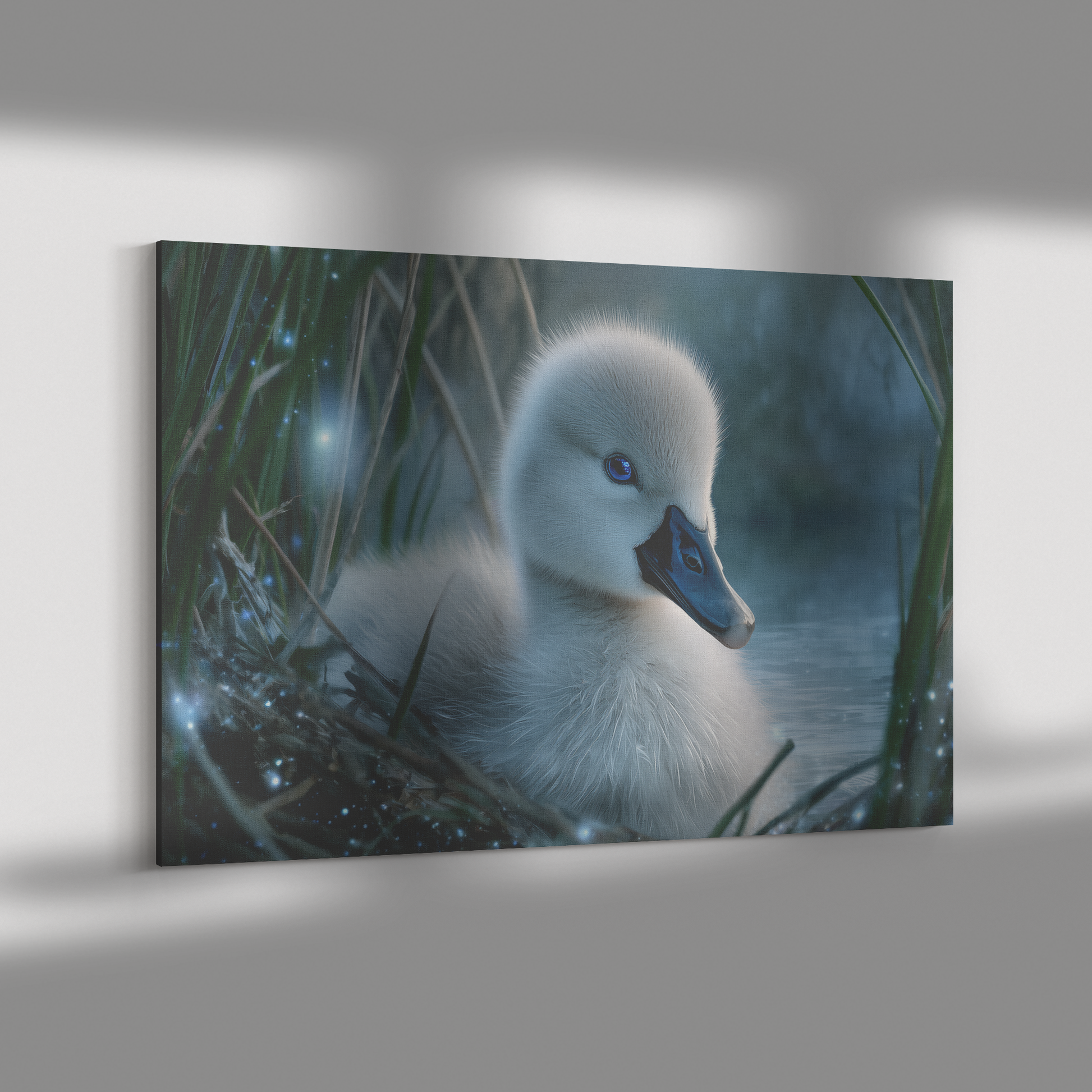 Magical_Baby_Swan_with_Blue_Eyes_in_Glow_H_Rectangle_Dramatic_Shadow_Mockup.png_15330448