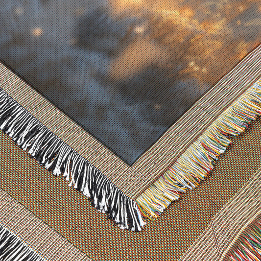 Majestic Wolf Woven Throw Blanket with Sunset Glow and Falling Snowflakes - Awakening Righteousness