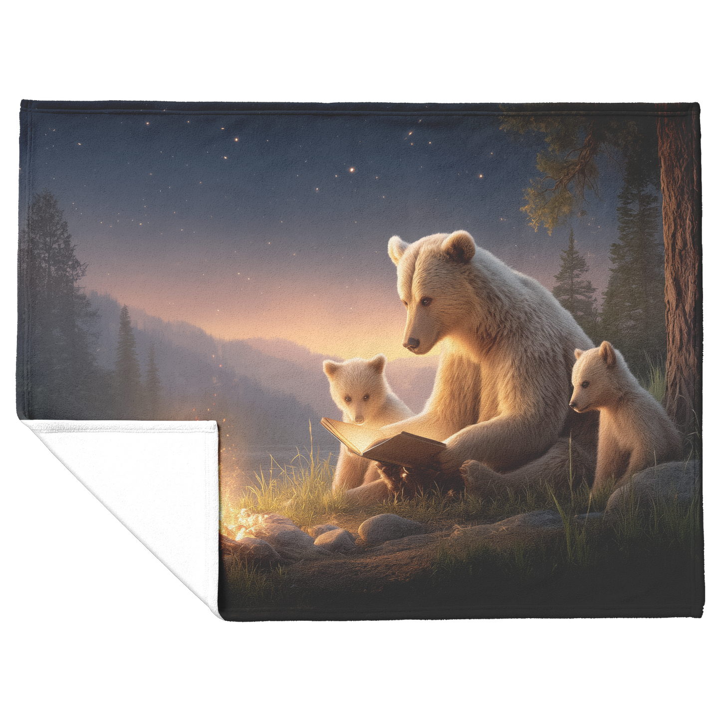 Mama_Bear_Reading_Glowing_Book_To_Cubs_B_H_Blanket_Flat_Fold_Mockup.png