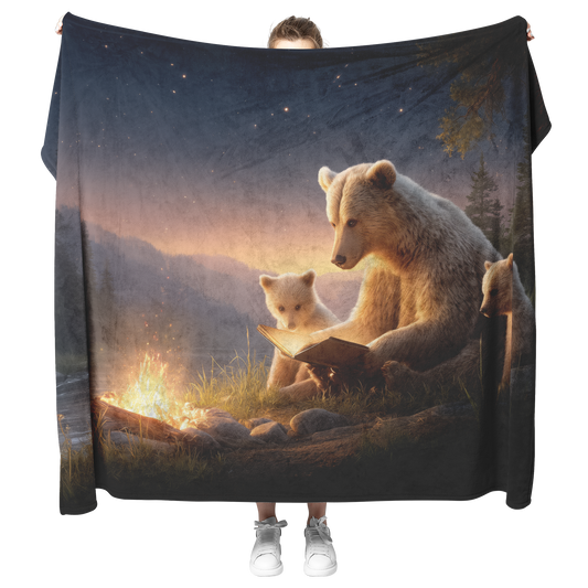 Mama_Bear_Reading_Glowing_Book_To_Cubs_B_H_Blanket_Model_Mockup.png
