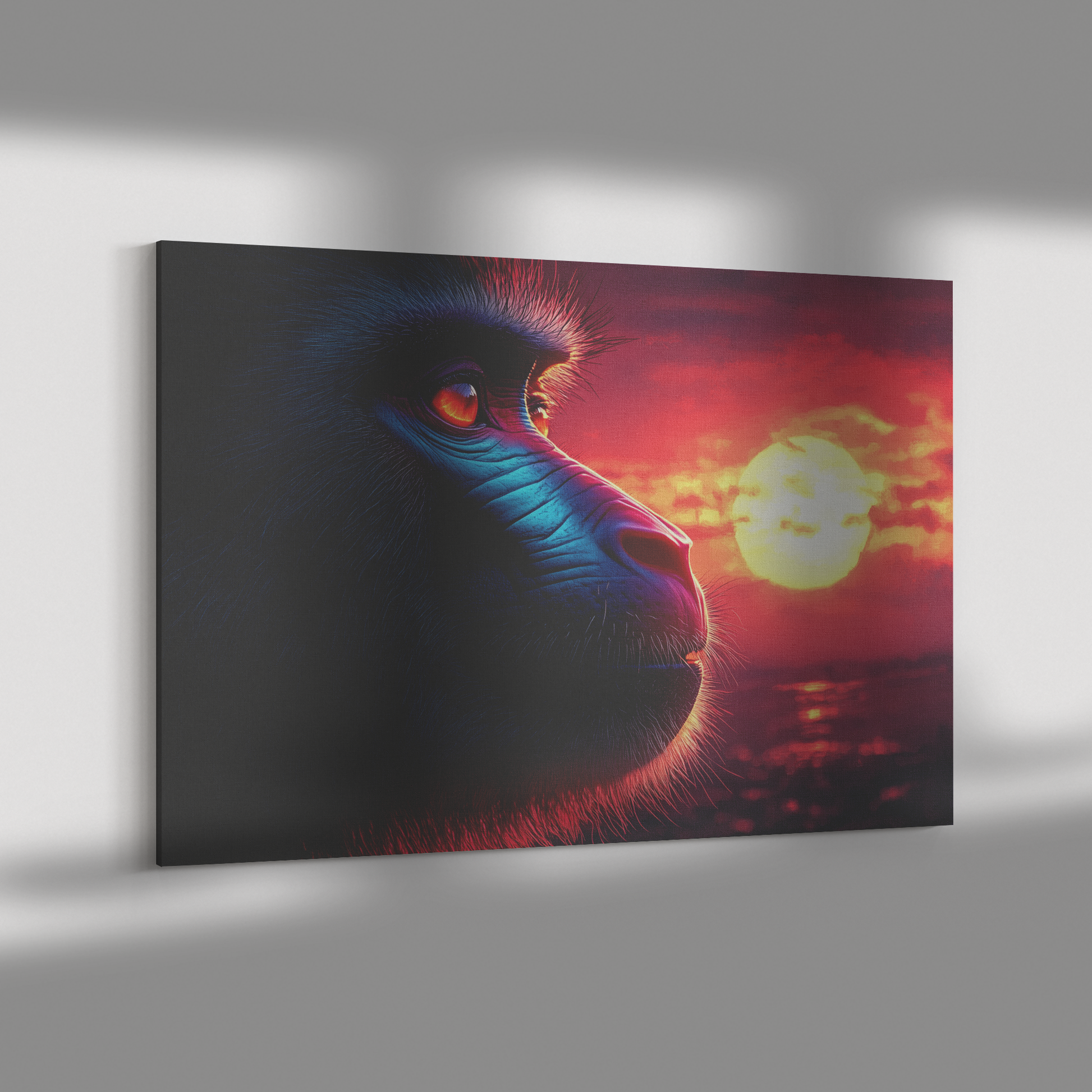 Mandrill_Silhouetted_Against_Glowing_Sun_H_Rectangle_Dramatic_Shadow_Mockup.png