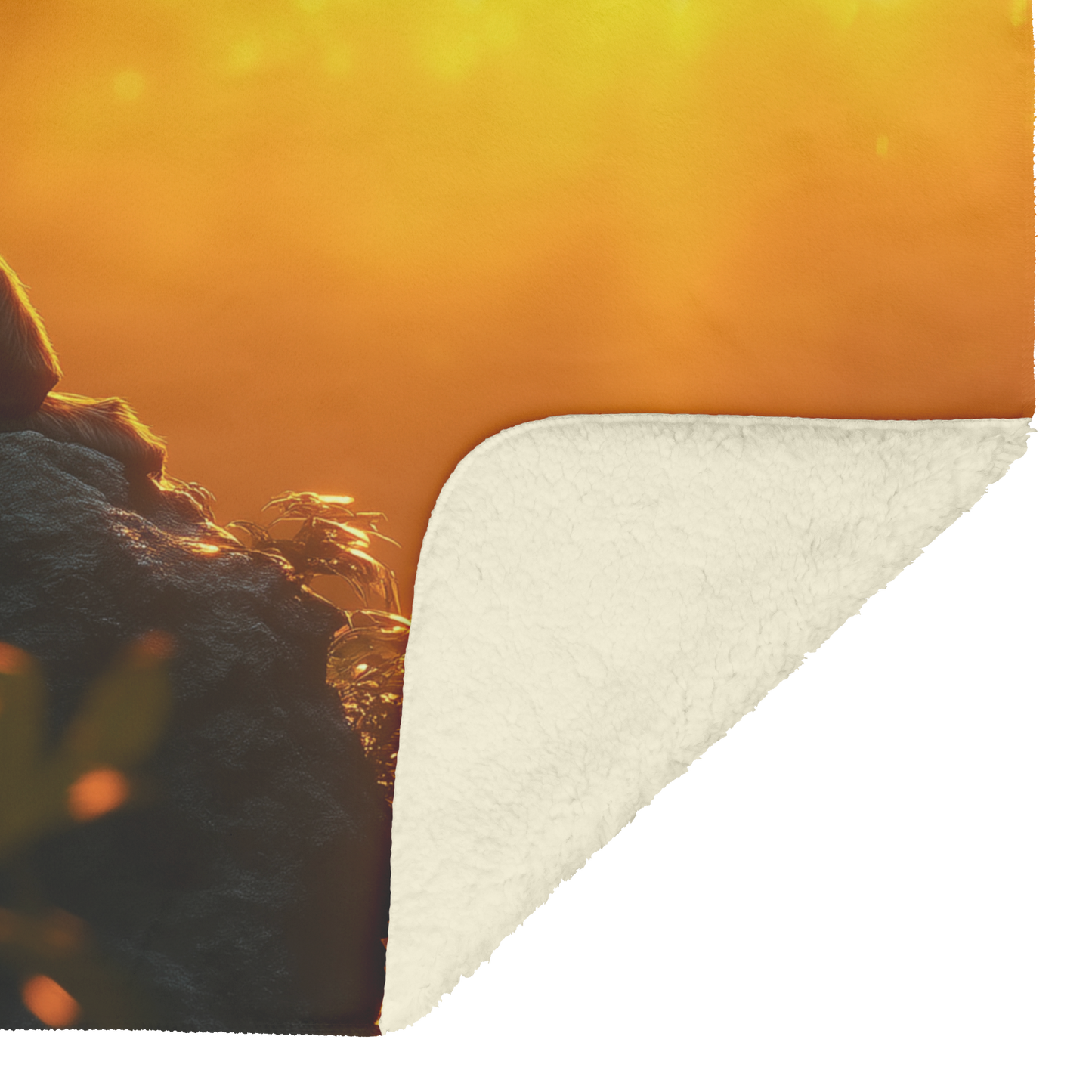 Mandrill_Sitting_on_Glowing_Rock_in_Dens_H_Blanket_Sherpa_Mockup.png