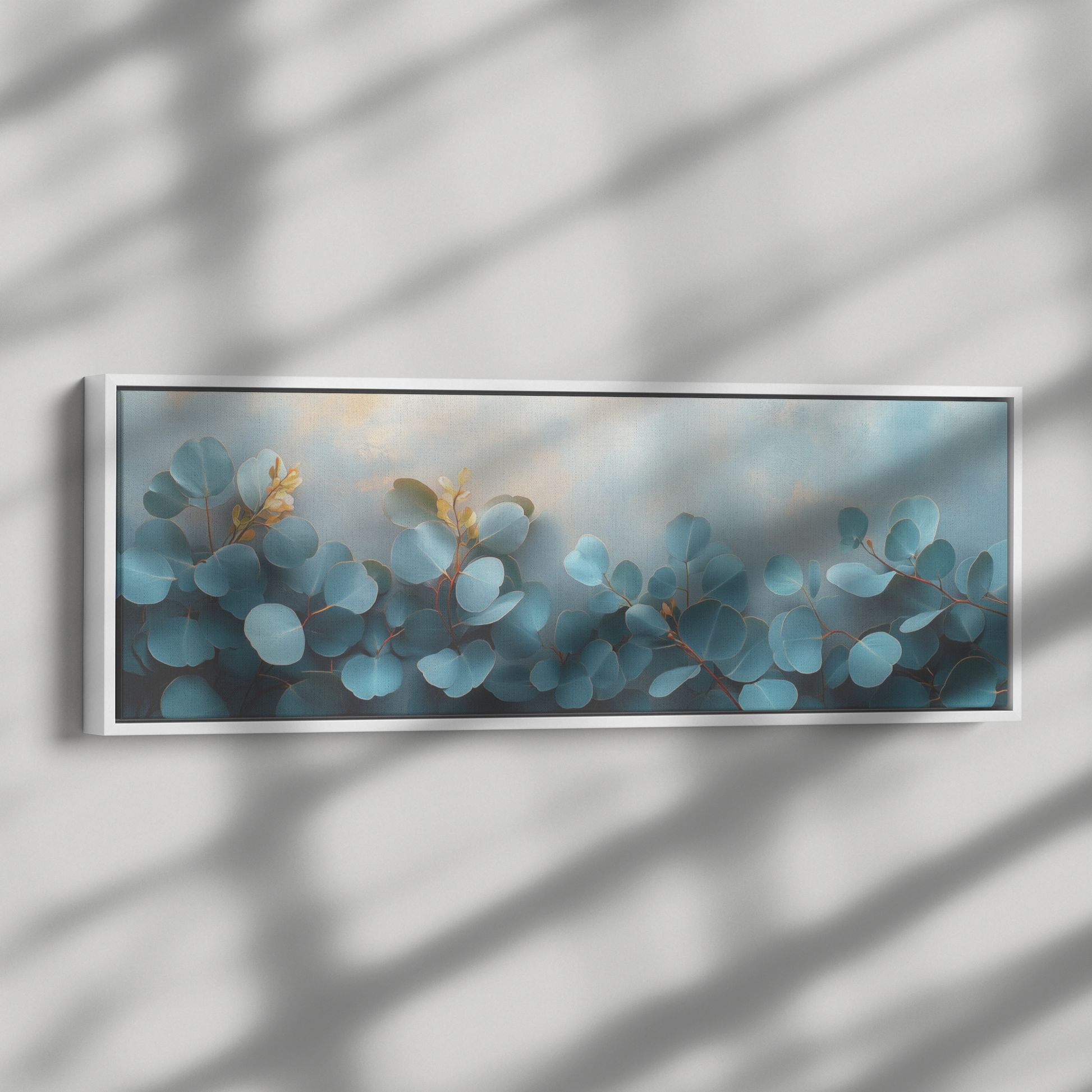 Minimalist Artwork Eucalyptus Leaves Subtle Shading Soft Gray Background Ultra High Definition Luminous Highlights Panoramic Framed Canvas Wall Art - Awakening Righteousness
