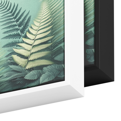 Minimalist Artwork Fern Leaves Monochrome Gray Tones Light Green Background Ultra High Definition Clean Design Panoramic Framed Canvas Wall Art - Awakening Righteousness