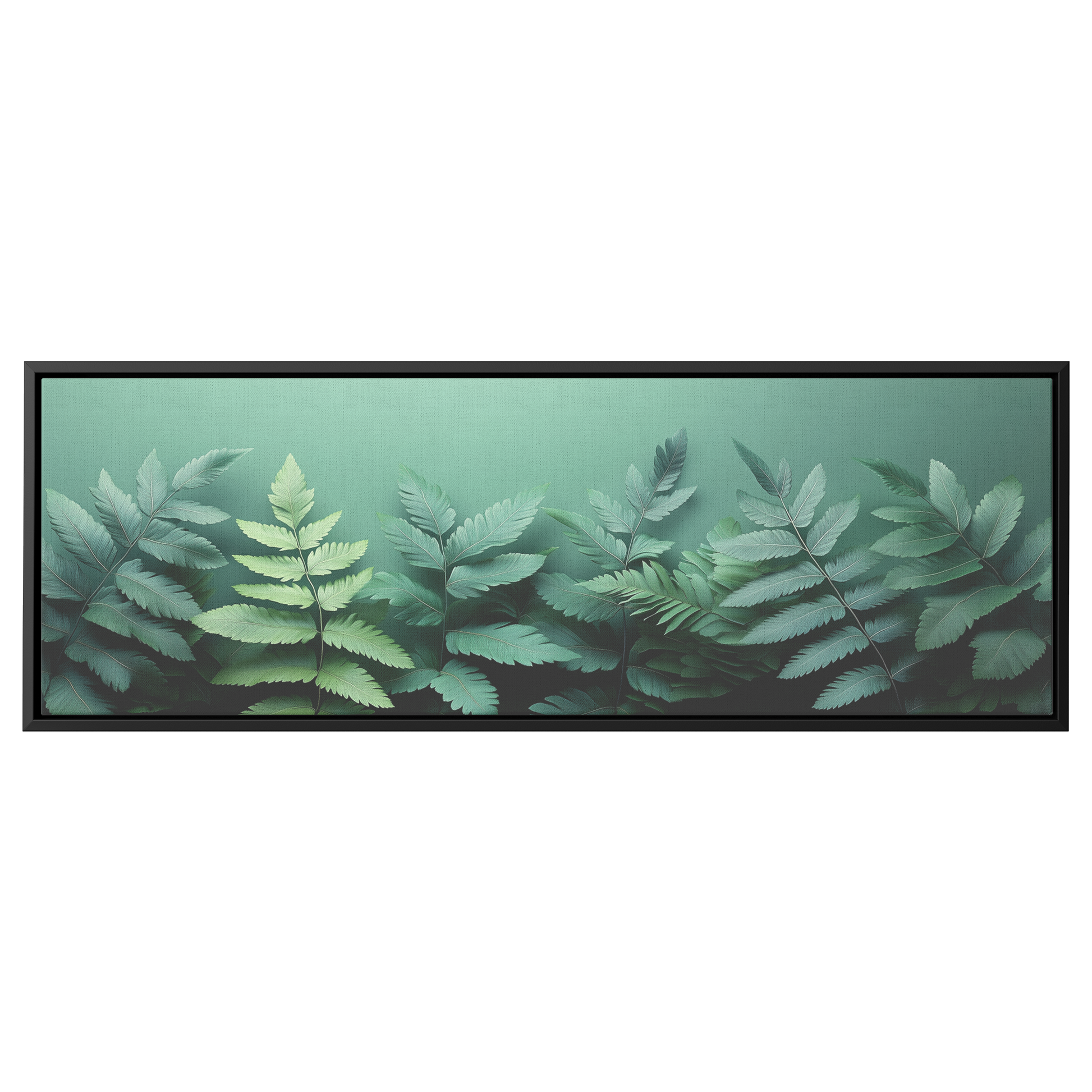 Minimalist Artwork Fern Leaves Monochrome Gray Tones Light Green Background Ultra High Definition Clean Design Panoramic Framed Canvas Wall Art - Awakening Righteousness