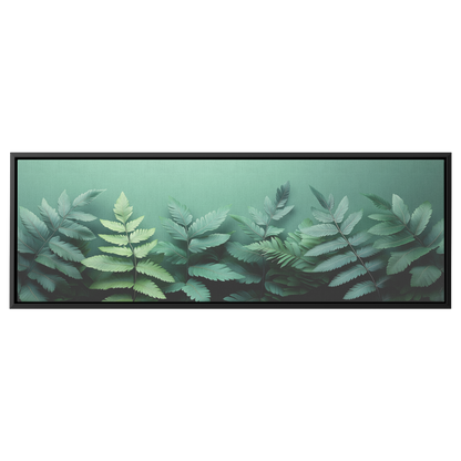 Minimalist Artwork Fern Leaves Monochrome Gray Tones Light Green Background Ultra High Definition Clean Design Panoramic Framed Canvas Wall Art - Awakening Righteousness