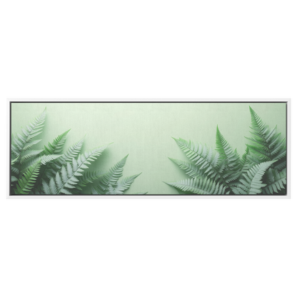 Minimalist Artwork Fern Leaves Monochrome Gray Tones Light Green Background Ultra High Definition Clean Design Panoramic Framed Canvas Wall Art - Awakening Righteousness