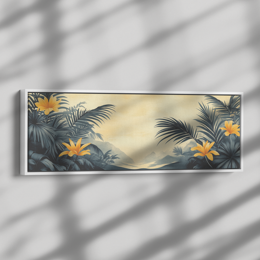 Minimalist Artwork Palm Fronds Black Line Art Warm Beige Background Ultra High Definition Modern Aesthetic Panoramic Framed Canvas Wall Art - Awakening Righteousness
