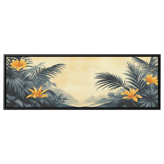 Minimalist Artwork Palm Fronds Black Line Art Warm Beige Background Ultra High Definition Modern Aesthetic Panoramic Framed Canvas Wall Art - Awakening Righteousness