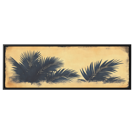 Minimalist Artwork Palm Fronds Black Line Art Warm Beige Background Ultra High Definition Modern Aesthetic Panoramic Framed Canvas Wall Art - Awakening Righteousness