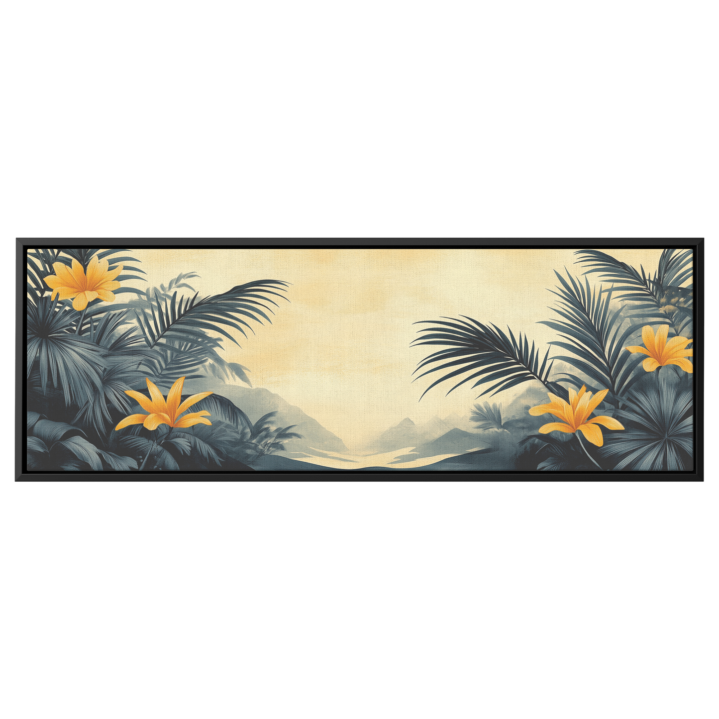 Minimalist Artwork Palm Fronds Black Line Art Warm Beige Background Ultra High Definition Modern Aesthetic Panoramic Framed Canvas Wall Art - Awakening Righteousness