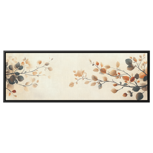 Minimalist Artwork Simple Leaves Vines Neutral Beige Tones White Background Elegant Line Art Ultra High Definition Modern Aesthetic Panoramic Framed Canvas Wall Art - Awakening Righteousness