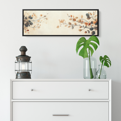 Minimalist Artwork Simple Leaves Vines Neutral Beige Tones White Background Elegant Line Art Ultra High Definition Modern Aesthetic Panoramic Framed Canvas Wall Art - Awakening Righteousness