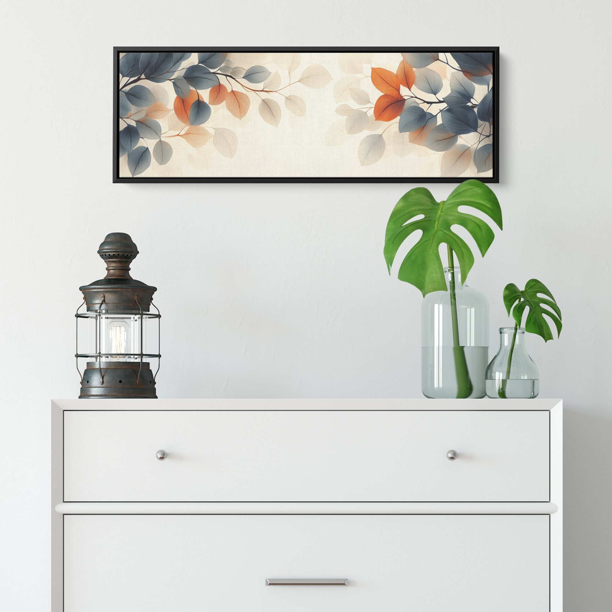Minimalist Artwork Simple Leaves Vines Neutral Beige Tones White Background Elegant Line Art Ultra High Definition Modern Aesthetic Panoramic Framed Canvas Wall Art - Awakening Righteousness