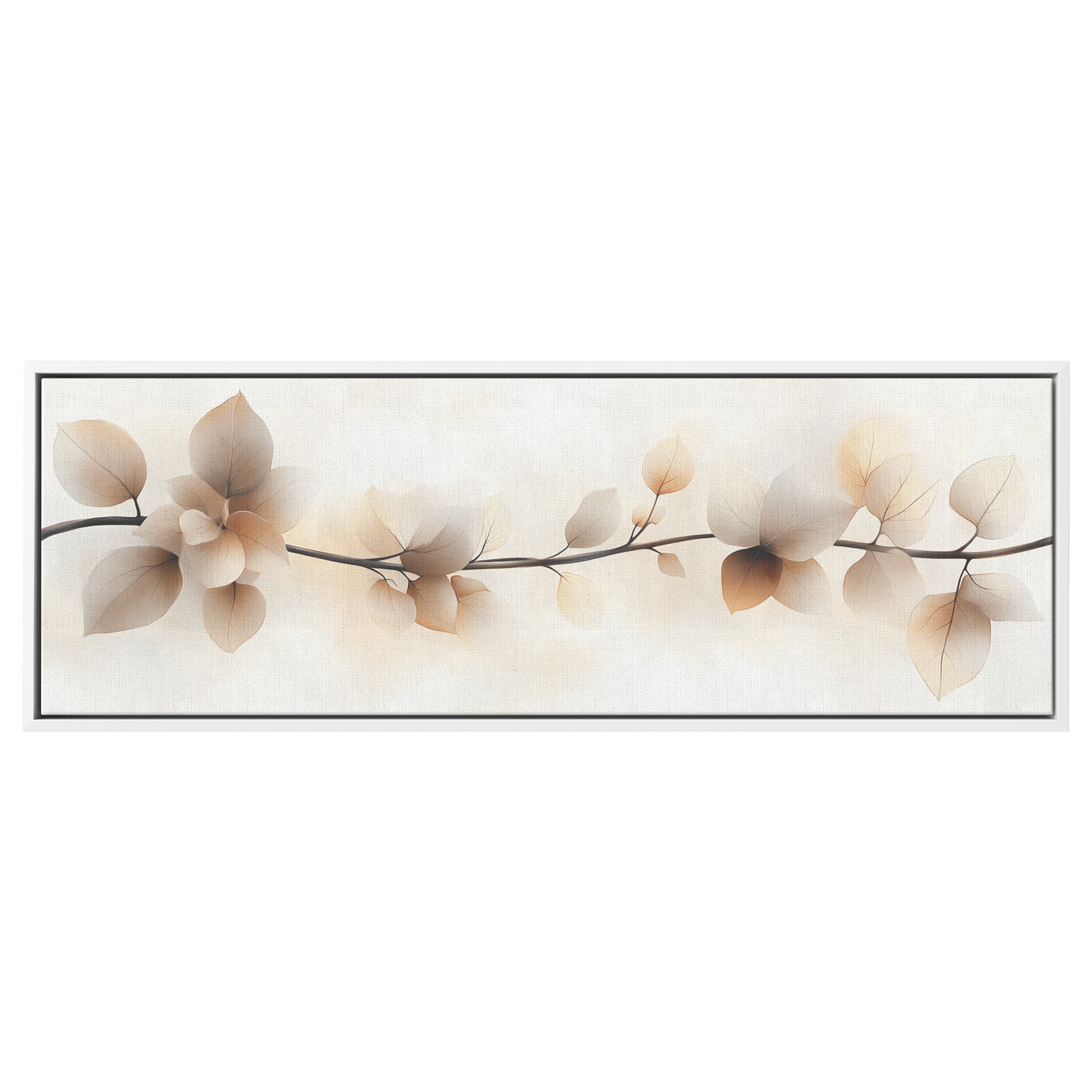 Minimalist Artwork Simple Leaves Vines Neutral Beige Tones White Background Elegant Line Art Ultra High Definition Modern Aesthetic Panoramic Framed Canvas Wall Art - Awakening Righteousness