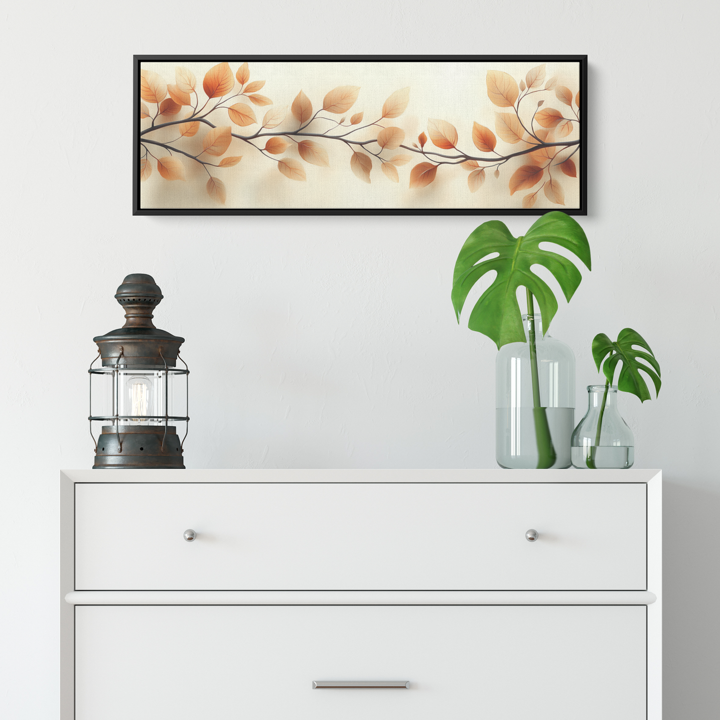 Minimalist Artwork Simple Vine Patterns Neutral Tones Soft Shading Cream Background Ultra High Definition Panoramic Framed Canvas Wall Art - Awakening Righteousness