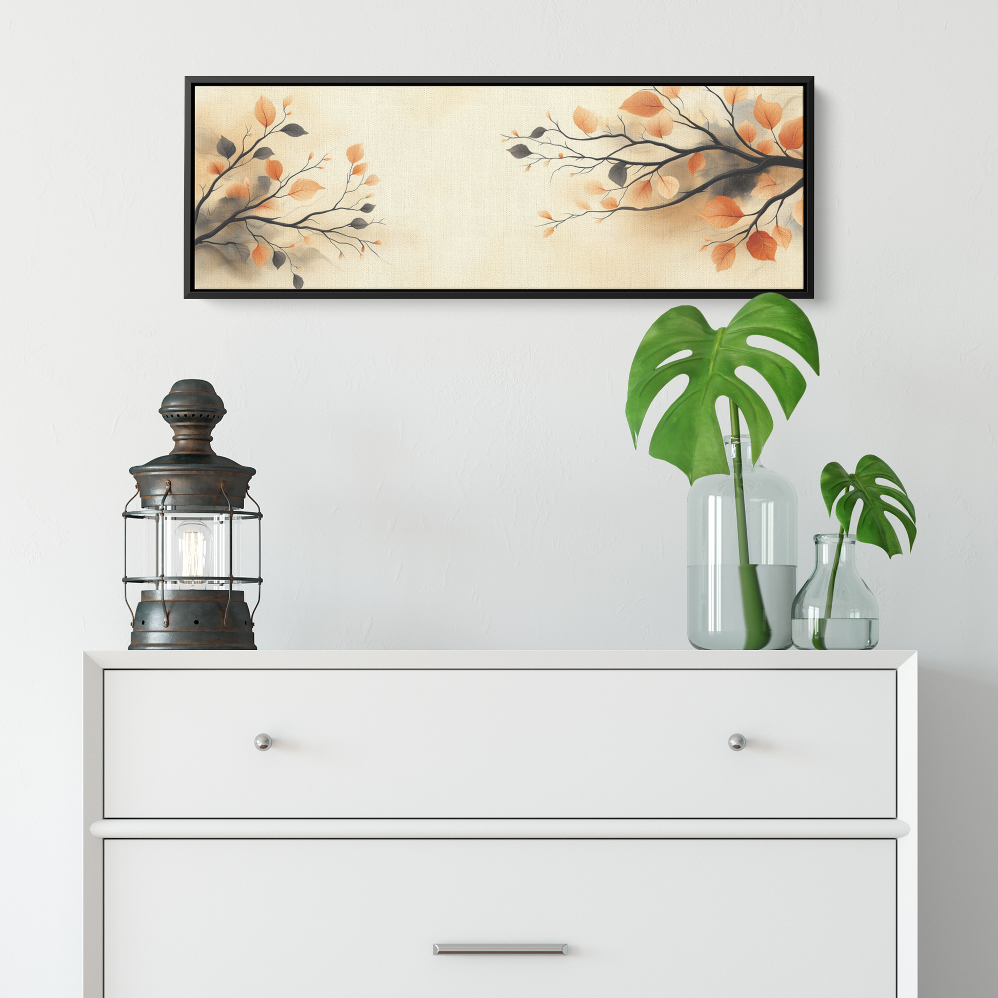 Minimalist Artwork Simple Vine Patterns Neutral Tones Soft Shading Cream Background Ultra High Definition Panoramic Framed Canvas Wall Art - Awakening Righteousness