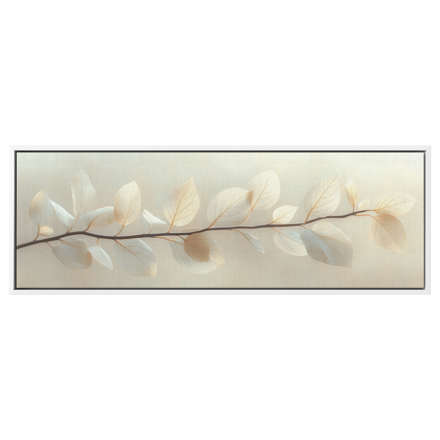 Minimalist Artwork Single Vine Delicate Leaves Soft Neutral Tones Matte Beige Background Ultra High Definition Panoramic Framed Canvas Wall Art - Awakening Righteousness
