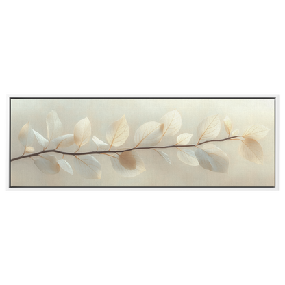 Minimalist Artwork Single Vine Delicate Leaves Soft Neutral Tones Matte Beige Background Ultra High Definition Panoramic Framed Canvas Wall Art - Awakening Righteousness
