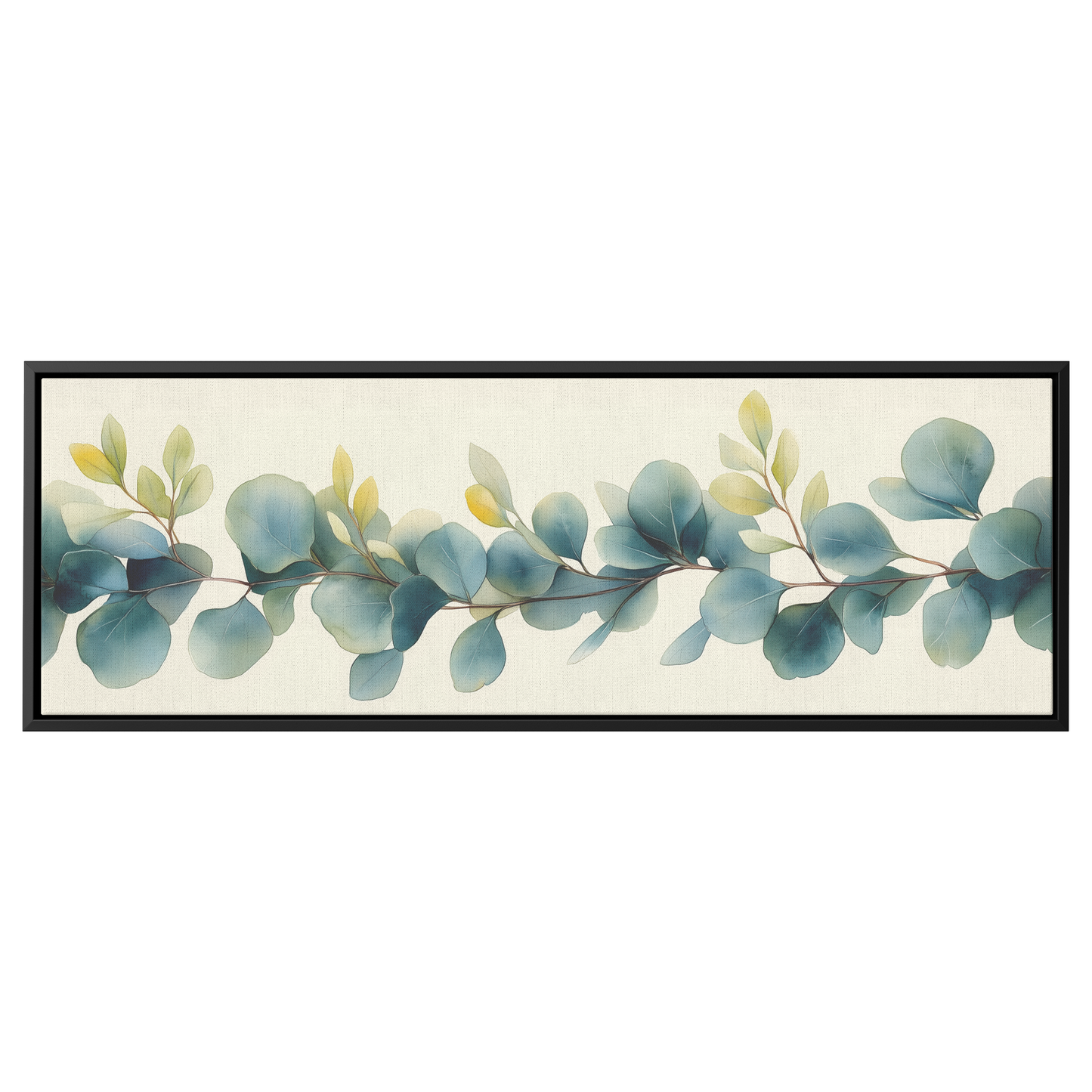Minimalist Botanical Print Eucalyptus Leaves Subtle Green Watercolor Accents Cream Background Ultra High Definition Panoramic Framed Canvas Wall Art - Awakening Righteousness